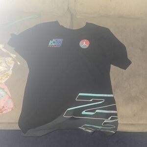 Jordan Black Graphic Tee with Teal and Red Accents